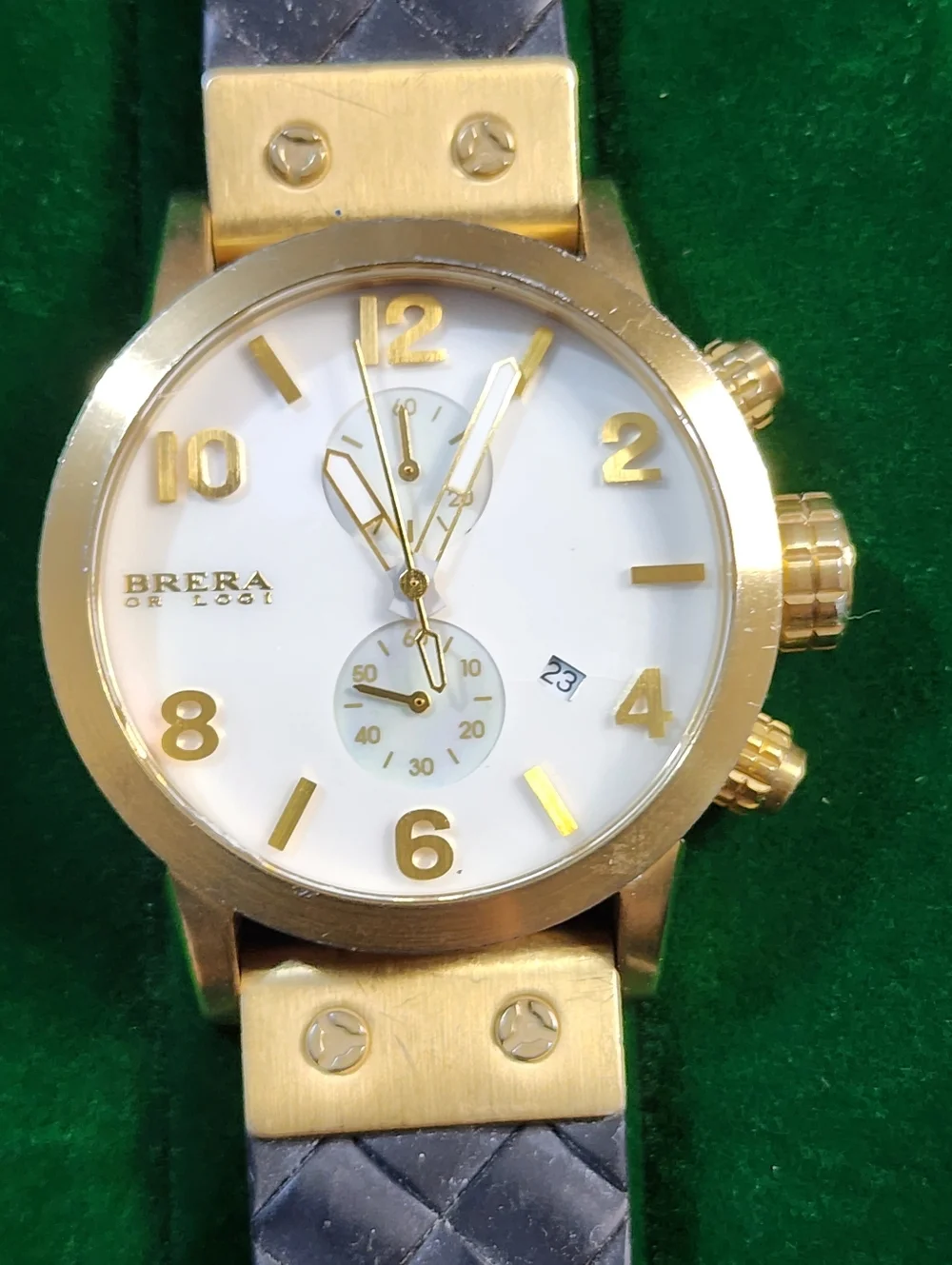 $980/Brera Orologi Chronograph Watch Gold Tone White Dial For Repair Not Working